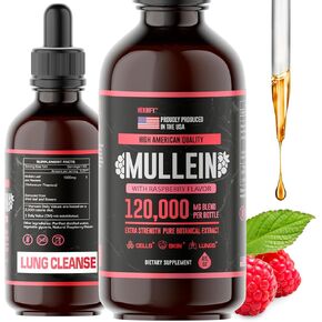 HERBIFY Mullein Drops - Lung Cleanse - Leaf Extract - Powerful Mullein for Immune Support,Detox & Respiratory Support - Made in USA - Herbal Supplements - 4 Oz Grape Flavor