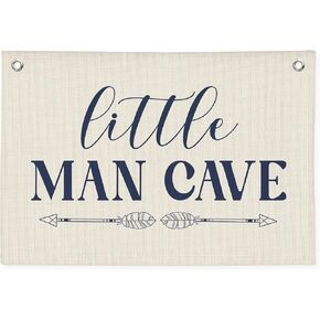 Little Man Cave Banner, Boy Nursery Decor, Sage Green Canvas Banner Wall Hanging Banner Flag Decor for Nursery Playroom Toddler Room, Boys Kids Room Decor