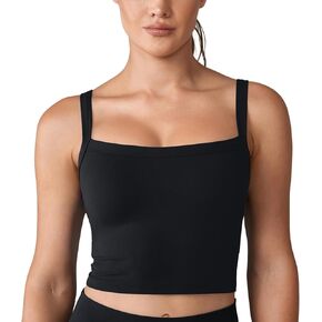Hugcurve Adjustable Longline Sports Bra Square Neck Workout Tank Crop Tops for Women with Built in Bra Padded Camisole