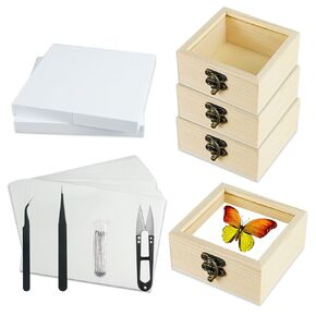 20 Pieces Insect Specimen Tools Kit, Butterfly Specimen for Classroom Teaching 4 Wooden Insect Display Case Box, EVA Insect Pinning Board Insect pin Insect Specimen Tools
