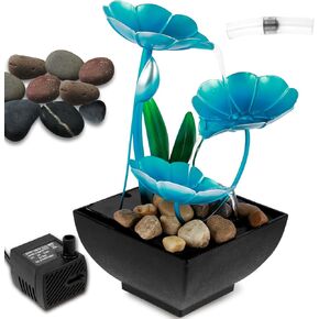Indoor 4-Tier Cascading Bowl Fountain, Tabletop Waterfall with LED, Relaxation Meditation Fountain Rock Waterfall, Fountain Landscape Artistic Desk Fountains Flowing Water Ornaments (A)