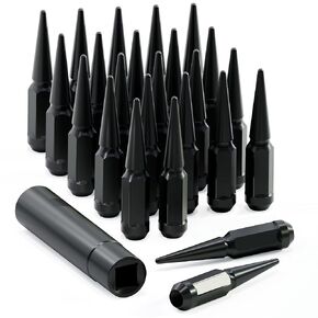 32PCS M14x1.5 Spike Lug Nuts, 14mmx1.5 4.4" Tall Wheel Lug Nuts with 1 Socket Compatible with Chevy Silverado 1500HD 2500HD 3500HD GMC Sierra Yukon XL Ram 2500 3500 Ford F250 F350, Black