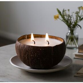 Double Wick | Soy Wax | Floating Candles | Real Coconut Shells | Perfect Indoor & Outdoor | Aromatherapy | Vanilla | Sustainable & Vegan | No Paraben | Set of 2 | Handmade | 100% Biodegradable |
