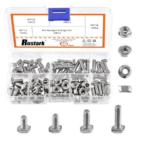 80Pcs M5x10/12/16/20mm T-Slot Drop-in Bolts with M5 Hexagon Flange Nuts Assortment Kit, Hammer Head Bolt T Shape Sliding Screw Stud for European Standard 20 Series Aluminum Profile