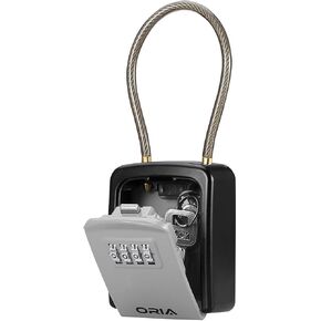 ORIA Key Lock Box, 4 Digit Combination Safe Lock Box for Keys with Removable Chain and Snap, Resettable Code Key Storage Lock Box Waterproof for Home, Warehouse, Indoor & Outdoor