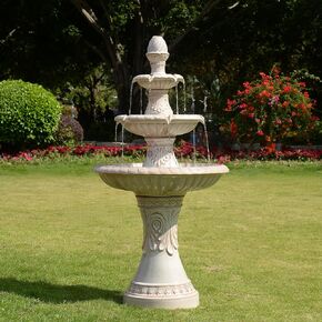 3 Tier Ceramic Fountain - Ivory Elegance, No Lights
