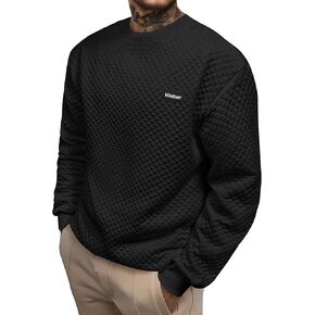 سويت شيرت رجالي مبطن برقبة مستديرة كاجوال وملمس هندسي وأكمام طويلة بلوفر بلون سادة (S-XXL)