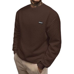 Mens Quilted Crewneck Casual Sweatshirt Geometric Texture Long Sleeve Soild Color Pullover (S-XXL)