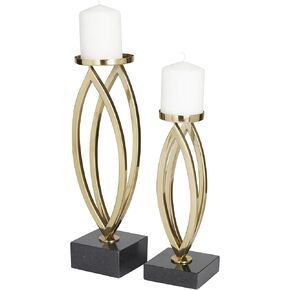 Deco 79 Stainless Steel Metal Decorative Candle Holder Candle Stand, Set of 2 Candlestick Holder 15", 12"H, Gold