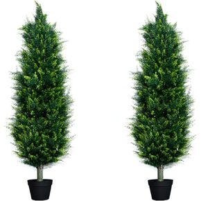 2 Pack Faux Cedar Topiary Trees 5FT Tall Outdoor – Potted Artificial Evergreen Pine Plants Bushes for Indoor Decor, UV-Resistant Shrubs for Front Porch, Entryway, Office Space Housewarming Gift