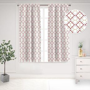 Red and White Window Curtains Rod Pocket Grey Gray Abstract Art Deco Aesthetic Minimalist Modern Boho Adult Drapes 2 Pannels for Living Bedroom Decoration Decor 42X63 inch