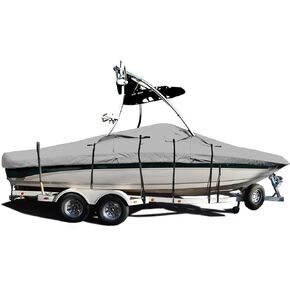 V-Hull Fishing Tournament Boat w/Ski Wakeboard Tower Boat Cover 20-21ft Long and 102" Wide Grey