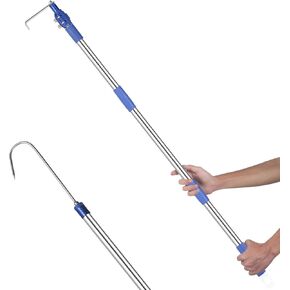 5.8Ft Telescoping Truck Bed Cargo Retrieval Hook,Heavy Duty Pickup Cargo Grabber Reach Retriever Tool, Telescoping Truck Bed Grabber Pole with 2-Style Hooks, Blue