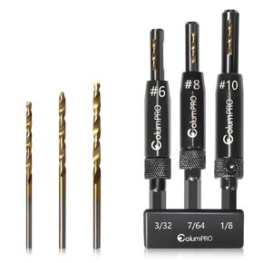 3 PCS Self Centering Drill Bits Set, Titanium Coated VIX Bits,Door Window Cabinet Hinge Woodworking Pilot Hole Drill Bit 3/32"(#6),7/64"(#8),1/8" (#10)