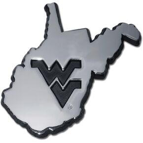 Elektroplate West Virginia University Mountaineers NCAA College Debossed State Shape Chrome Plated Premium Metal Car Truck Motorcycle Emblem
