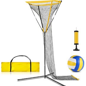 Meooeck 3 x 3 ft Volleyball Setter Trainer Net Quick and Easy Setup Adjustable Angle, PU Volleyball with Pump and Carrying Bag for Serving, Spiking, Setting, Indoor Outdoor Training Sessions