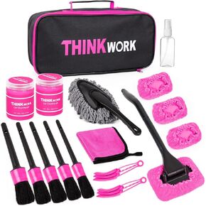 THINKWORK Car Cleaning Kit, Car Vacuum Kit, Car Detailing Kit Interior Cleaner - High Power Vacuum with 10Pcs Brush and Storage Bag, Gray Car Interior Cleaning Kit for Men and Women