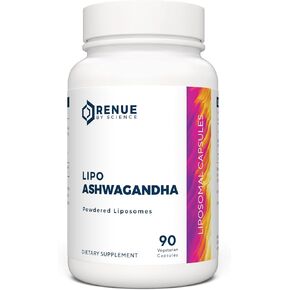Renue By Science Liposomal Ashwagandha Supplement - 90 Capsules 90 Day Supply - Bioavailable Ashwagandha, Traditional Ayurvedic Adaptogen, Healthy Sleep and Mood, Improved Absorption Formula