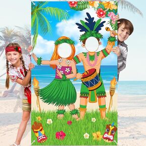 زينة حفلات Luau، ديكورات حفلات هاواي، لافتة باب صور للأطفال من Aloha مقاس كبير 65×35 بوصة، لافتة تيكي لحفلات هاواي الاستوائية للأطفال والبنات، لافتة باب لحفلة Luau
