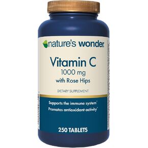 Nature's Wonder Vitamin C 1000 mg with Rose Hips Tablets for Immune Health, 250 Servings, 250 count