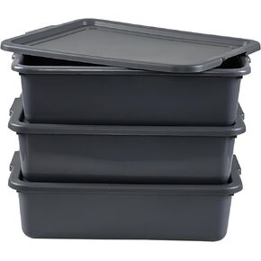 13 L Plastic Bus Tub with Lid, Set of 3, Grey Commercial Bus Pan for Multipupose