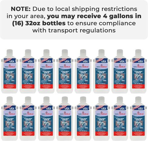 Isopropyl Rubbing Alcohol 70% USP, (1 Gallon (32oz Bottle, 4 Pack)), Multipurpose First Aid Antiseptic for Minor Wounds, Cuts, and Scrapes in Saudi Arabia