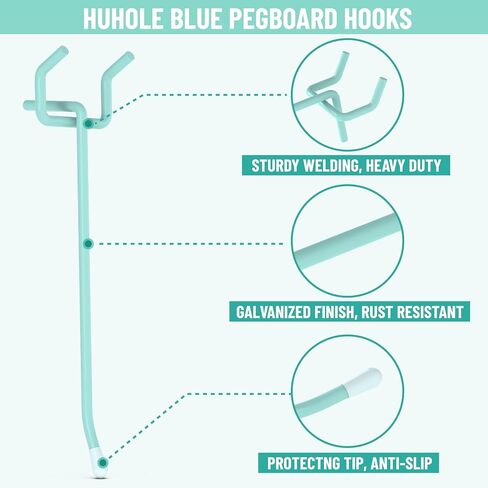HUHOLE Pegboard Hooks 4 Inch 50PC, Blue Peg Board Hooks, Fit 1/4" or 1/8" Pegboard, Ideal Peg Board Organizer Accessories for Garage Tool Organization, Wall Storage (Blue, 4 Inch) in Saudi Arabia