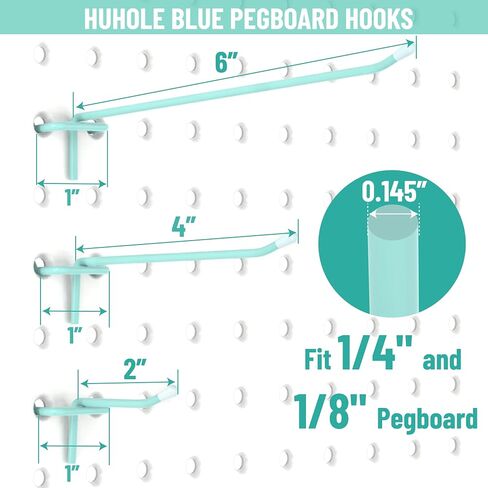 HUHOLE Pegboard Hooks 4 Inch 50PC, Blue Peg Board Hooks, Fit 1/4" or 1/8" Pegboard, Ideal Peg Board Organizer Accessories for Garage Tool Organization, Wall Storage (Blue, 4 Inch) in Saudi Arabia