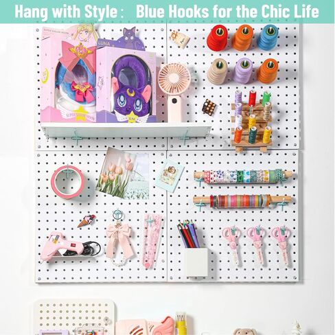 HUHOLE Pegboard Hooks 4 Inch 50PC, Blue Peg Board Hooks, Fit 1/4" or 1/8" Pegboard, Ideal Peg Board Organizer Accessories for Garage Tool Organization, Wall Storage (Blue, 4 Inch) in Saudi Arabia