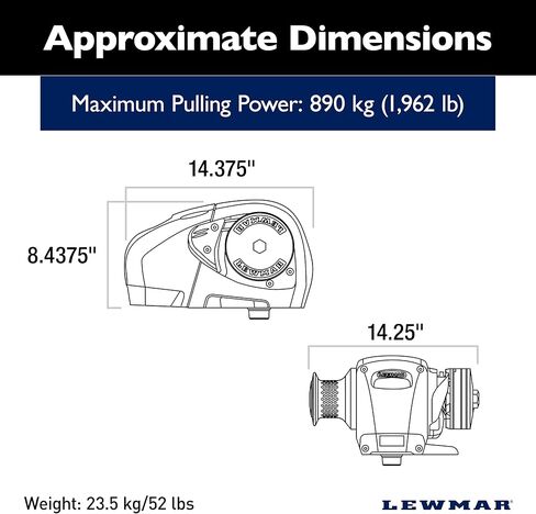 Lewmar 12V/1000-Watt H3 Gypsy/Drum للقوارب 30'-45' مع سلسلة 3/8 بوصة، سرعة الاسترجاع 59' في الدقيقة عند 475 رطل، أقصى سحب 2000 رطل. - 2020201805 in Kuwait