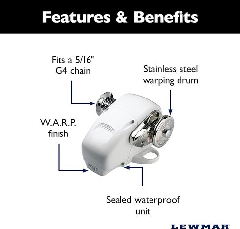 Lewmar 12V/1000-Watt H3 Gypsy/Drum للقوارب 30'-45' مع سلسلة 3/8 بوصة، سرعة الاسترجاع 59' في الدقيقة عند 475 رطل، أقصى سحب 2000 رطل. - 2020201805 in Kuwait