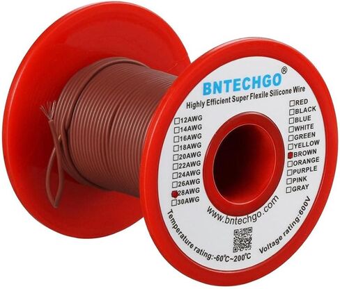 BNTECHGO بكرة سلك سيليكون مقاس 28 بطول 250 قدم بني مرن 28 AWG سلك نحاسي معلب in Saudi Arabia