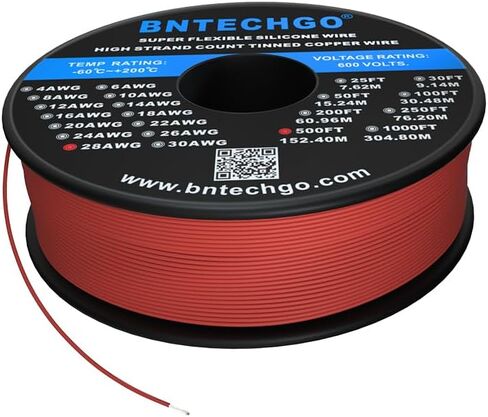 BNTECHGO بكرة سلك سيليكون مقاس 28 بطول 250 قدم بني مرن 28 AWG سلك نحاسي معلب in Saudi Arabia