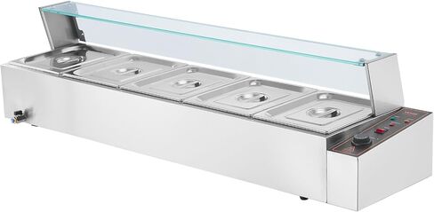جهاز تسخين الطعام التجاري VEVOR 12 مقلاة، طاولة بخار كهربائية 12 × 8QT مع غطاء زجاجي، بوفيه من الفولاذ المقاوم للصدأ 1700 وات باين ماري 86-185 درجة فهرنهايت للتحكم في درجة الحرارة لتقديم الطعام والمطاعم، فضي in Saudi Arabia