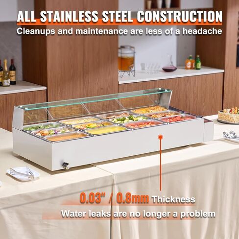 VEVOR 12-Pan Commercial Food Warmer, 12 x 8QT Electric Steam Table with Glass Cover, 1700W Countertop Stainless Steel Buffet Bain Marie 86-185°F Temp Control for Catering, Restaurants, Silver in Saudi Arabia