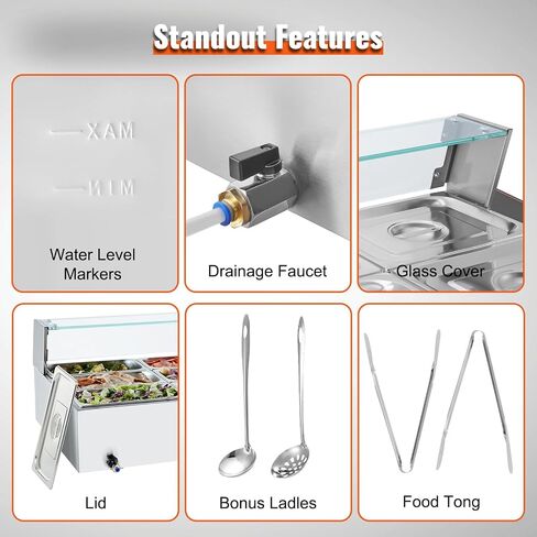 VEVOR 12-Pan Commercial Food Warmer, 12 x 8QT Electric Steam Table with Glass Cover, 1700W Countertop Stainless Steel Buffet Bain Marie 86-185°F Temp Control for Catering, Restaurants, Silver in Saudi Arabia
