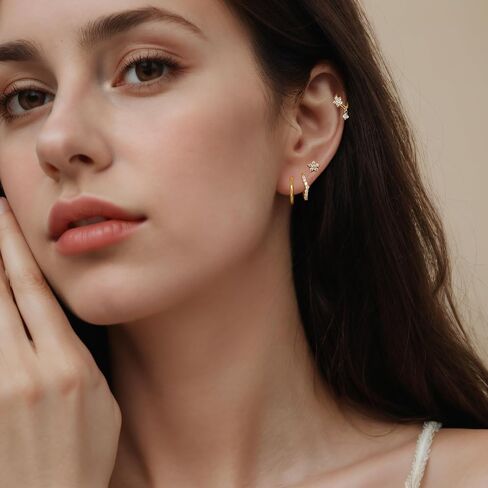 GEORGE · SMITH 3 Pairs Gold Hoop Earrings for Women, Flower Heart shaped small earrings, Cubic zirconia flower studs women's hoop earrings gold jewelry for women in Saudi Arabia