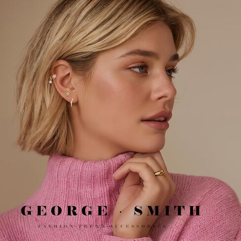 GEORGE · SMITH 3 Pairs Gold Hoop Earrings for Women, Flower Heart shaped small earrings, Cubic zirconia flower studs women's hoop earrings gold jewelry for women in Saudi Arabia