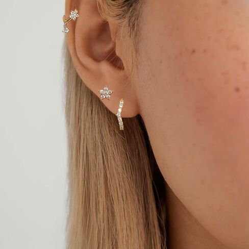 GEORGE · SMITH 3 Pairs Gold Hoop Earrings for Women, Flower Heart shaped small earrings, Cubic zirconia flower studs women's hoop earrings gold jewelry for women in Saudi Arabia