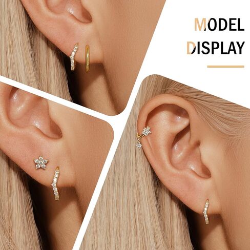 GEORGE · SMITH 3 Pairs Gold Hoop Earrings for Women, Flower Heart shaped small earrings, Cubic zirconia flower studs women's hoop earrings gold jewelry for women in Saudi Arabia