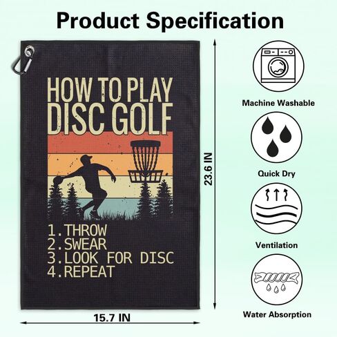 How to Play Disc Golf Printed Microfiber Disc Golf Towel with Clip, Great Disc Golf Gifts for Grandpa Disc Golf Lover Dad, Father's Day Birthday, Disc Golf Accessories for Men Women Husband in Saudi Arabia