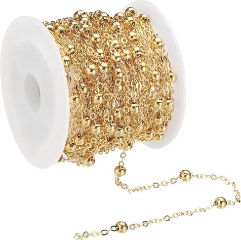 PATIKIL Total 10m/33 Feet Beading Chain with Spool, Brass Chain Link for Jewelry Making DIY Necklace Bracelet Accessories, Light Golden in Saudi Arabia