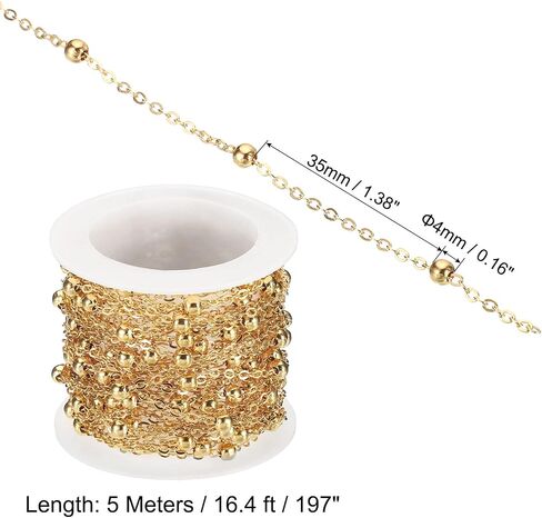 PATIKIL Total 10m/33 Feet Beading Chain with Spool, Brass Chain Link for Jewelry Making DIY Necklace Bracelet Accessories, Light Golden in Saudi Arabia