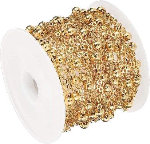 PATIKIL Total 10m/33 Feet Beading Chain with Spool, Brass Chain Link for Jewelry Making DIY Necklace Bracelet Accessories, Light Golden in Saudi Arabia
