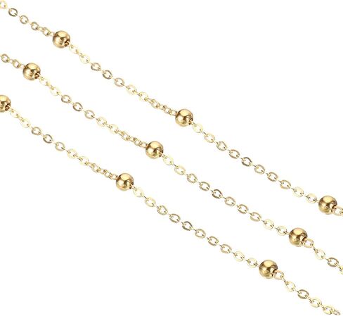 PATIKIL Total 10m/33 Feet Beading Chain with Spool, Brass Chain Link for Jewelry Making DIY Necklace Bracelet Accessories, Light Golden in Saudi Arabia