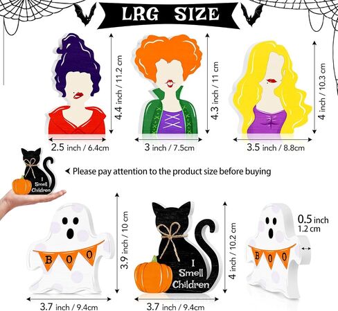 Halloween Mouse Shaped Cute Ghost Table Decor, 3 Pcs White Ghost Wooden Signs, Witch Pumpkin Spider Wood Centerpiece Tabletop Ornament for Holiday Tiered Tray Halloween Party Decoration in Saudi Arabia