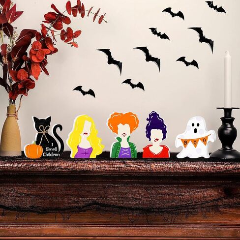 Halloween Mouse Shaped Cute Ghost Table Decor, 3 Pcs White Ghost Wooden Signs, Witch Pumpkin Spider Wood Centerpiece Tabletop Ornament for Holiday Tiered Tray Halloween Party Decoration in Saudi Arabia