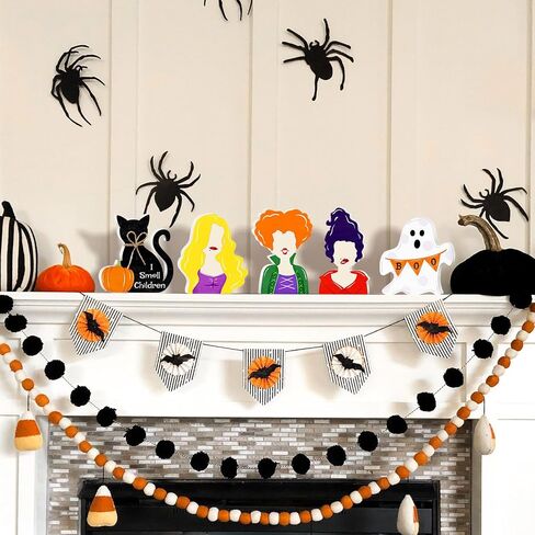 Halloween Mouse Shaped Cute Ghost Table Decor, 3 Pcs White Ghost Wooden Signs, Witch Pumpkin Spider Wood Centerpiece Tabletop Ornament for Holiday Tiered Tray Halloween Party Decoration in Saudi Arabia