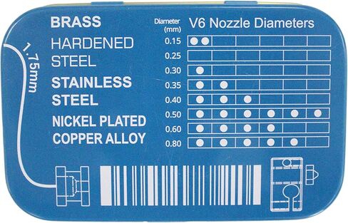 مجموعة فوهات نحاسية أصلية E3D V6 Fun Pack 1.75 مم، M6 مترابطة، ترقية للطباعة ثلاثية الأبعاد. الأحجام المتضمنة - 0.25 مم، 0.3 مم، 0.35 مم، 0.5 مم، 0.6 مم، 0.8 مم، 0.5 مم، 0.6 مم، 0.8 مم. in Kuwait