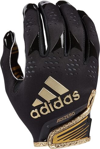 adidas Adizero 12 Youth Receiver Football Gloves, Black Metallic Gold, Medium, Premium Football Gear and Equipment in Saudi Arabia